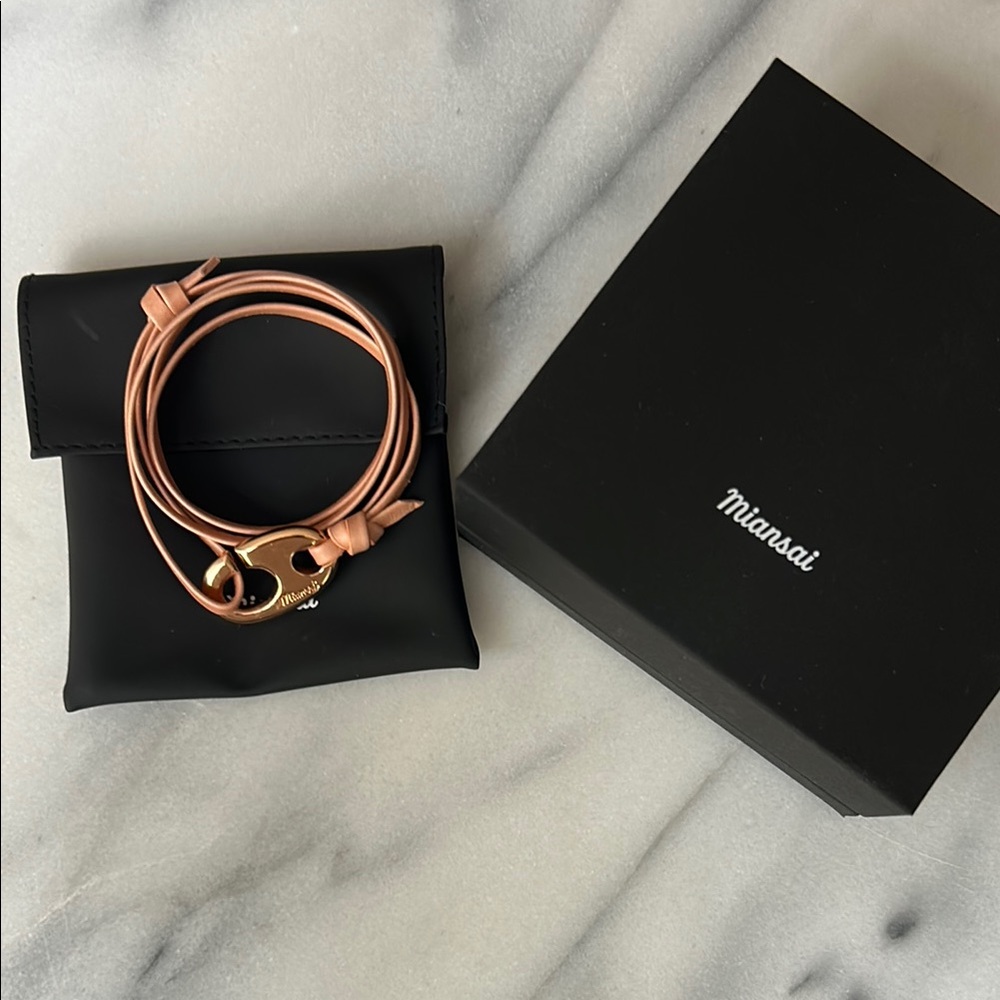 Miansai Light Brown Leather Bracelet with Gold Clasp